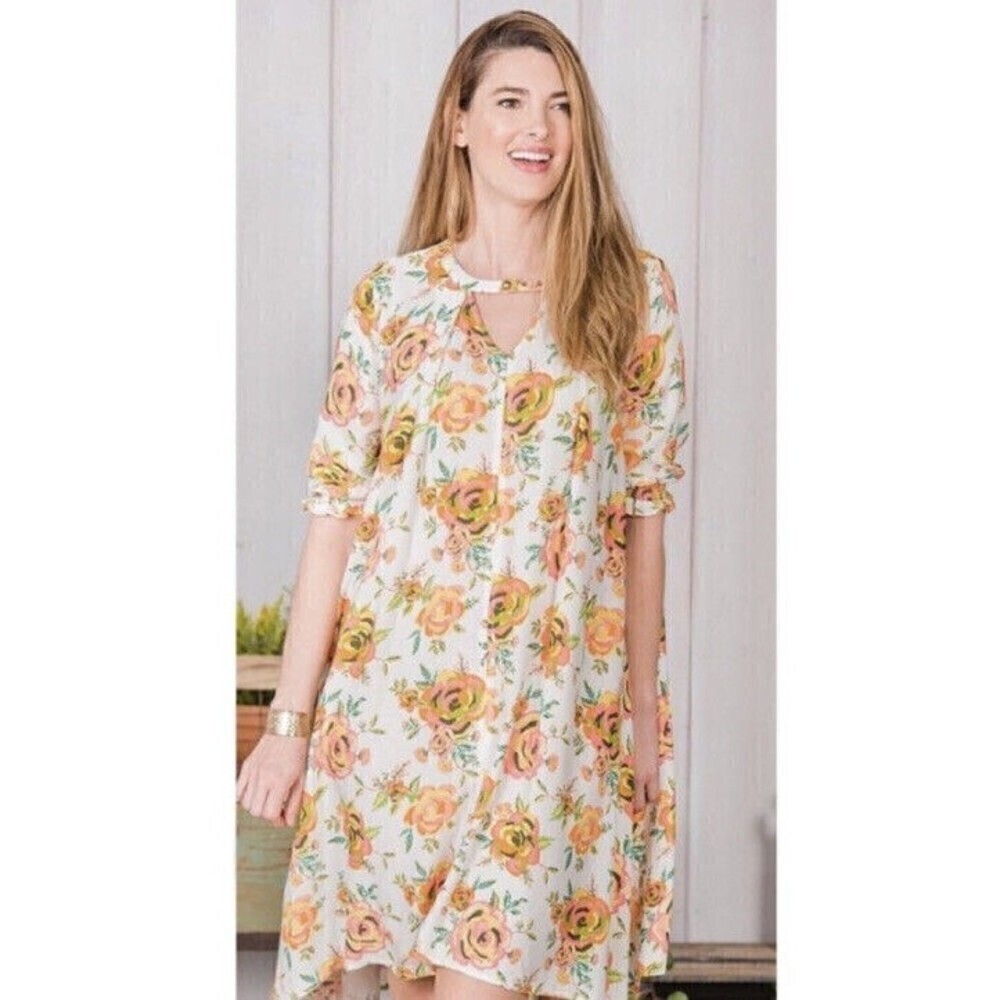 Matilda Jane Dress Size Small Floral‎ Adventure Begins Sunday Best White Yellow
